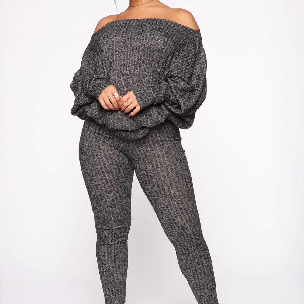 Gray Off-Shoulder Knit Jumpsuit
